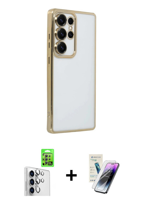 ieg™ Galaxy S25 Ultra Kılıf Vadi Minimal - Şeffaf Pasifik Cam Ekran Koruyucu + Gümüş Raze Metal Kame