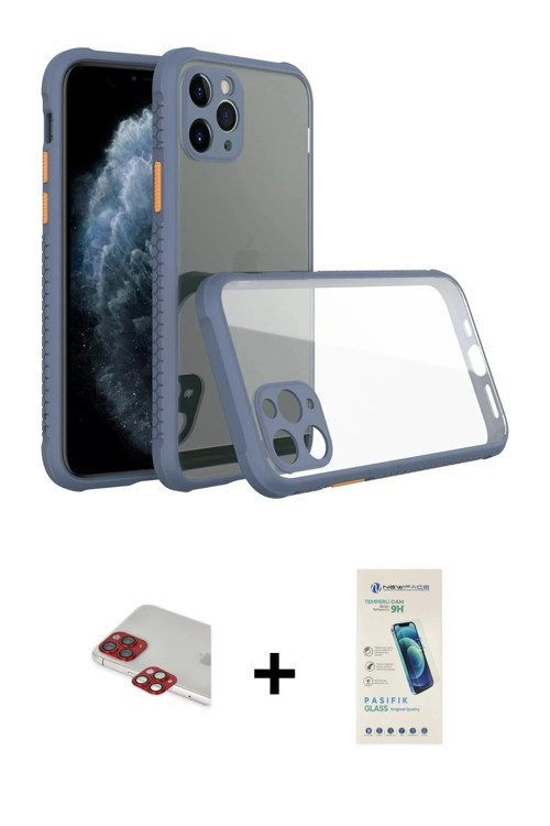 ieg™ iPhone 11 Pro Max Kılıf Nova Asil Özel Seri - Şeffaf Pasifik Cam Ekran Koruyucu + Kırmızı Pers