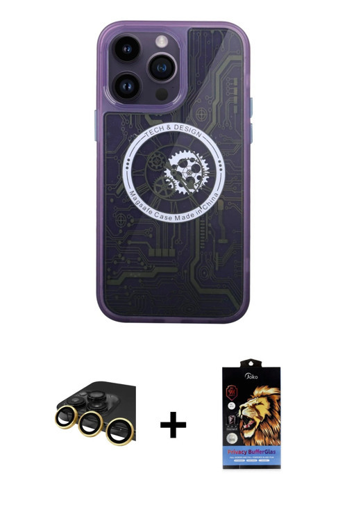 ieg™ iPhone 14 Pro Kılıf İz Form - Siyah Buffer Hayalet Cam Ekran Koruyucu + Gold Raze Metal Kamera