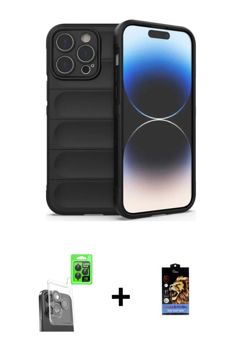 ieg™ iPhone 16 Pro Kılıf Atlas Koleksiyonu - Siyah Buffer Hayalet Cam Ekran Koruyucu + Siyah Raze Me