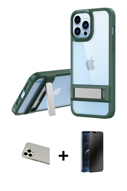 ieg™ iPhone 13 Pro Max Kılıf Yadigar Yansıma - Siyah 3D Antistatik Hayalet Cam Ekran Koruyucu + Beya