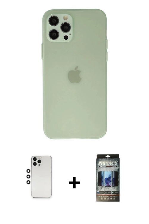 ieg™ iPhone 12 Pro Kılıf Atlas Minimal Prime - Siyah 34D Hayalet Izgaralı Cam + Gümüş Shine Kamera L