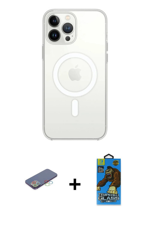 ieg™ iPhone 13 Pro Max Kılıf Ahenk Yansıma Prime - Siyah 18D Cam Ekran Koruyucu + Mavi Renkli Kamera