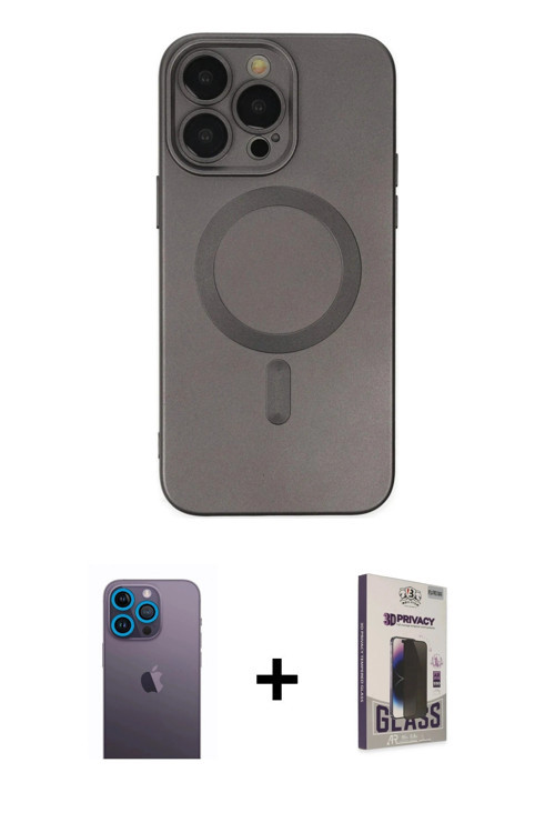 ieg™ iPhone 13 Pro Max Kılıf Akış Minimal Özel Seri - Siyah Bilvis Hayalet Cam Ekran Koruyucu + Mavi