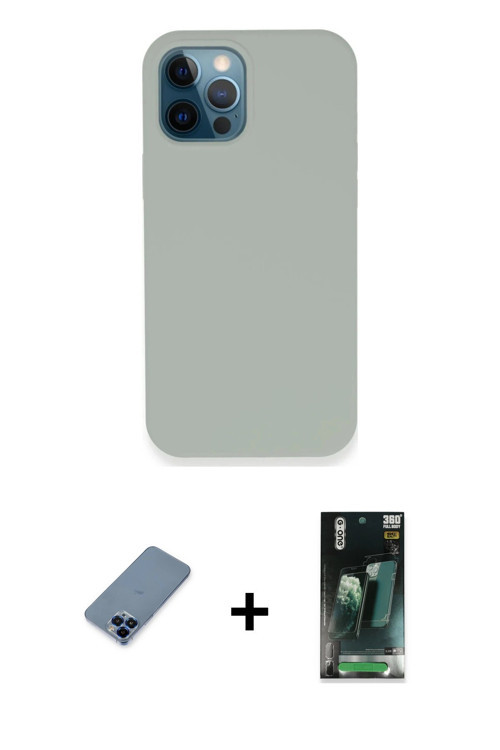 ieg™ iPhone 12 Pro Kılıf Zirve Modern Özel Seri - Şeffaf 360 Full Body Arka Koruyucu + Mavi Metal Ka