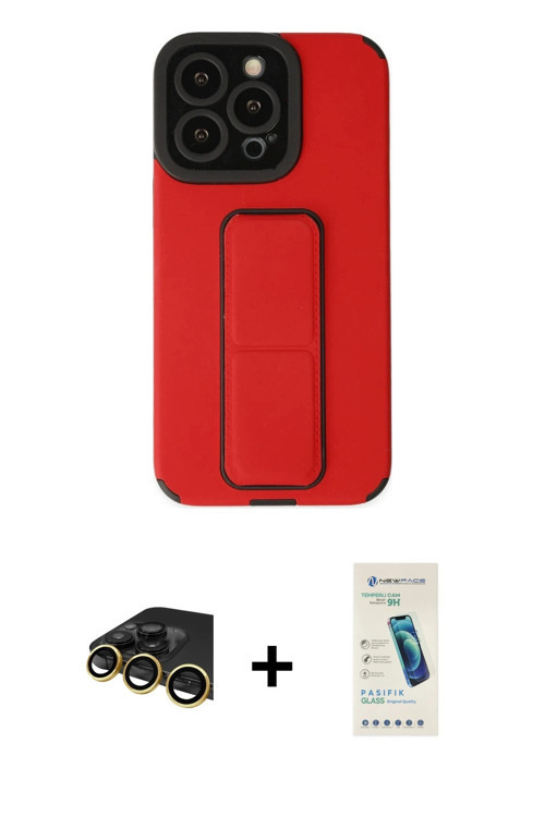 ieg™ iPhone 13 Pro Max Kılıf Çekirdek Yansıma - Şeffaf Pasifik Cam Ekran Koruyucu + Gold Raze Metal