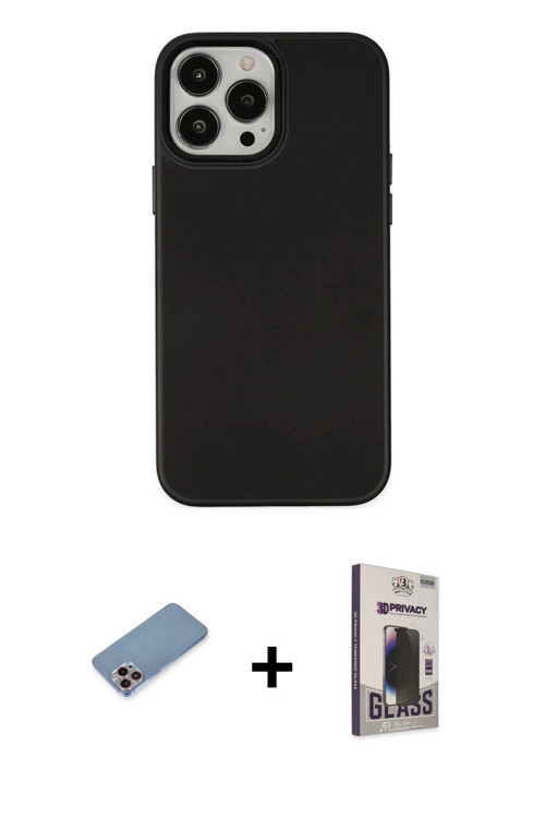 ieg™ iPhone 13 Pro Max Kılıf Çekirdek Çizgi - Siyah Bilvis Hayalet Cam Ekran Koruyucu + Pembe Shine