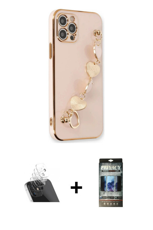 ieg™ iPhone 12 Pro Kılıf Nova Işık Prime - Siyah 34D Hayalet Izgaralı Cam + Şeffaf Kamera Lens Korum