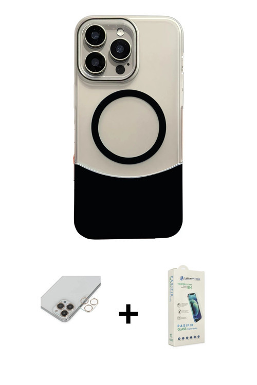 ieg™ iPhone 14 Pro Max Kılıf Kozmos Form Özel Seri - Şeffaf Pasifik Cam Ekran Koruyucu + Gold Band M