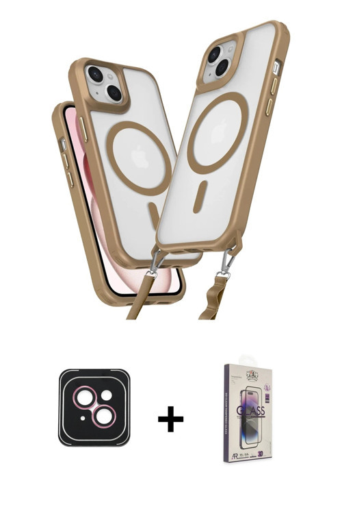 ieg™ iPhone 14 Kılıf Atlas Doku Koleksiyonu - Siyah Bilvis 3D Cam Ekran Koruyucu + Pembe PVD Metal K