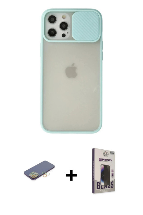 ieg™ iPhone 12 Pro Max Kılıf Vadi Çizgi - Siyah Bilvis Hayalet Cam Ekran Koruyucu + Sarı Renkli Kame