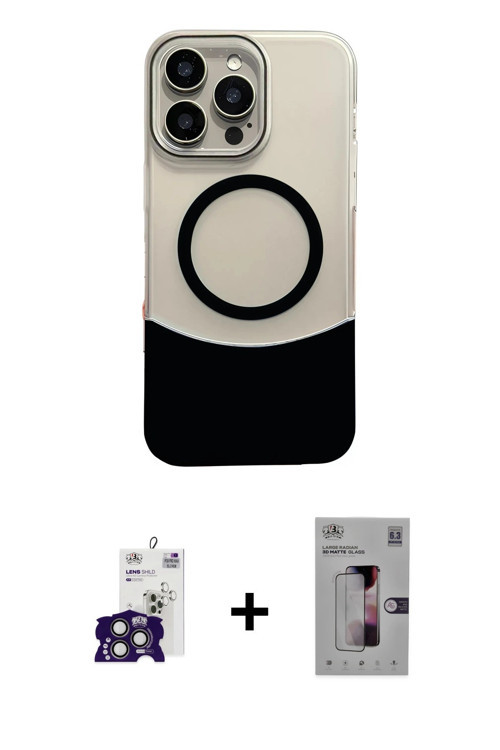 ieg™ iPhone 16 Pro Max Kılıf Kozmos Form Özel Seri - Siyah Bilvis 3D Mat Cam Ekran Koruyucu + Titany