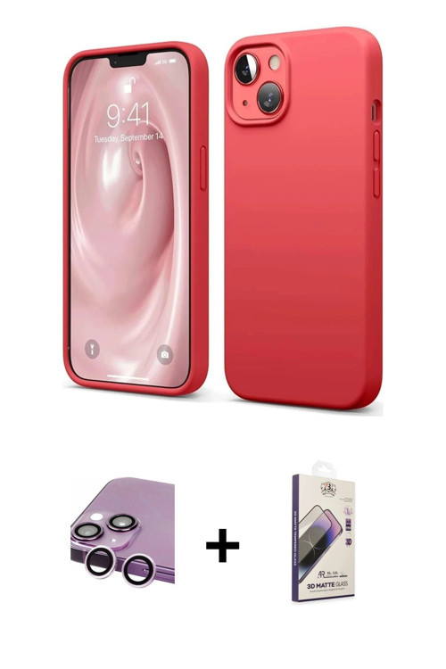ieg™ iPhone 14 Kılıf Kozmos Yansıma Özel Seri - Siyah Bilvis 3D Mat Cam Ekran Koruyucu + Mor Raze Me