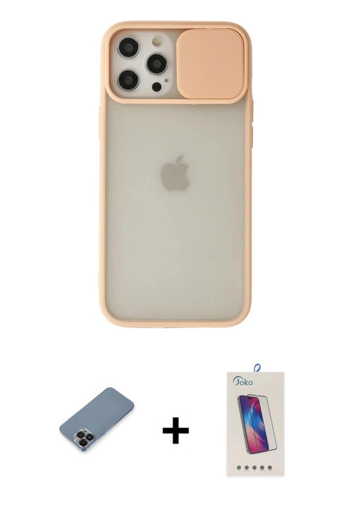 ieg™ iPhone 12 Pro Max Kılıf Vadi Çizgi - Siyah Joko 5D Cam + Siyah Metal Kamera Lens Koruma Cam