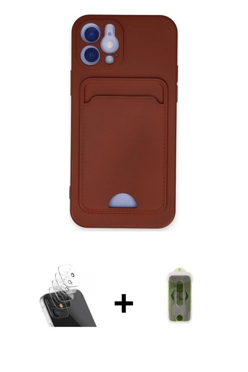 ieg™ iPhone 12 Kılıf Vadi Çizgi Prime - Siyah Joko Magic 5D Hayalet Cam + Şeffaf Kamera Lens Koruma