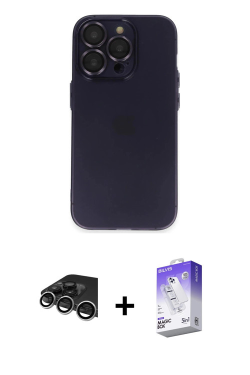 ieg™ iPhone 14 Pro Max Kılıf Ufuk Minimal Özel Seri - Siyah Bilvis 5in1 3D Magic Cam Ekran Koruyucu