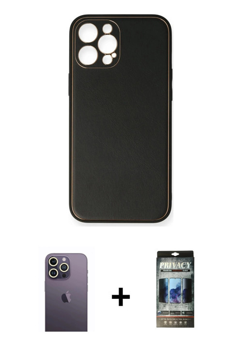 ieg™ iPhone 12 Pro Kılıf Yadigar Klasik - Siyah 34D Hayalet Izgaralı Cam + Beyaz Neon Fosforlu Kamer