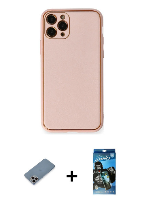 ieg™ iPhone 11 Pro Max Kılıf Yadigar Klasik - Siyah 34D Izgaralı Cam + Mor Metal Kamera Lens Koruma