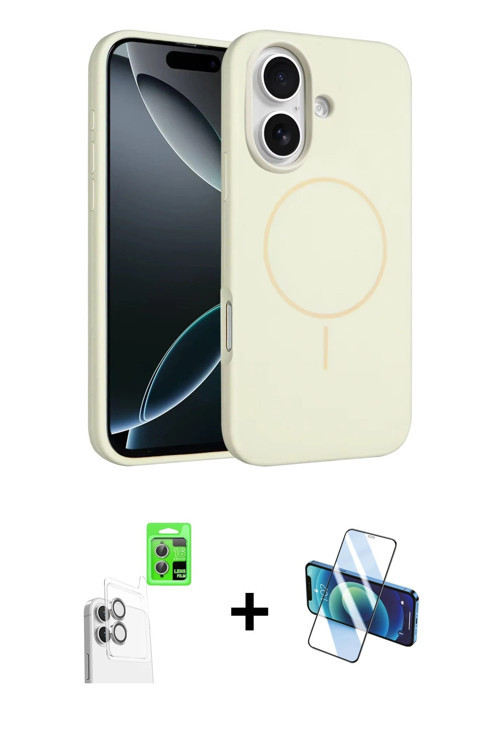 ieg™ iPhone 16 Plus Kılıf Yankı Form Serisi - Siyah 3D Antistatik Cam Ekran Koruyucu + Beyaz Raze Me