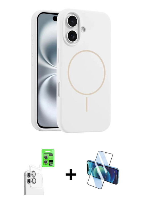 ieg™ iPhone 16 Plus Kılıf Yankı Form Serisi - Siyah 3D Antistatik Cam Ekran Koruyucu + Beyaz Raze Me