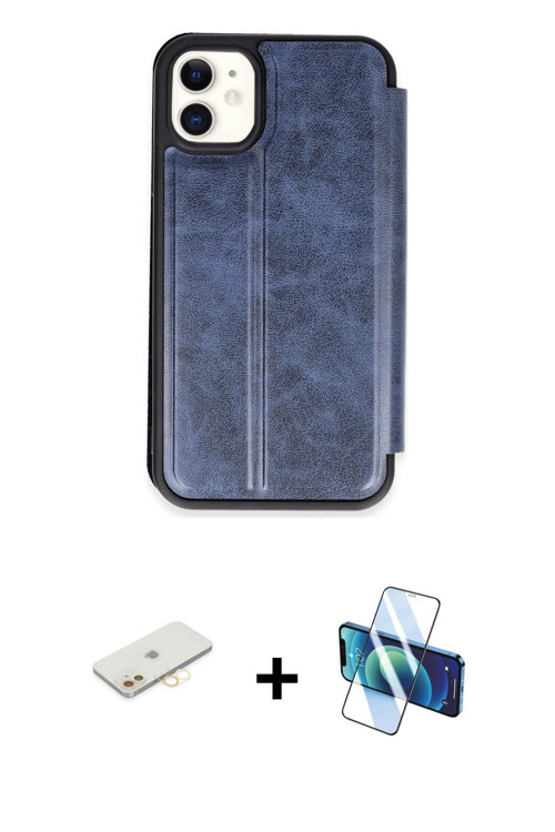 ieg™ iPhone 11 Kılıf Zirve Yansıma Serisi - Siyah 3D Antistatik Cam Ekran Koruyucu + Sarı Renkli Kam
