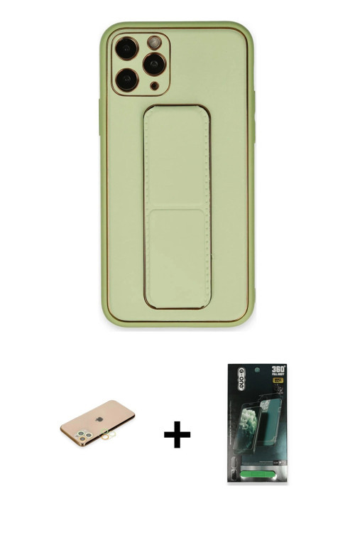 ieg™ iPhone 11 Pro Max Kılıf Akış Doku - Şeffaf 360 Full Body Arka Koruyucu + Sarı Renkli Kamera Len