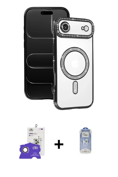 ieg™ iPhone 17 Air Kılıf Zirve Doku Prime - Siyah Joko Magic 5D Cam + Gold Bilvis Titan Kamera Lens