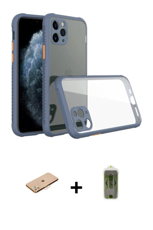ieg™ iPhone 11 Pro Max Kılıf Nova Asil Özel Seri - Siyah Joko Magic 5D Hayalet Cam + Turuncu Renkli
