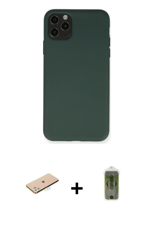 ieg™ iPhone 11 Pro Max Kılıf Ahenk Serisi - Siyah Joko Magic 5D Hayalet Cam + Mavi Renkli Kamera Len