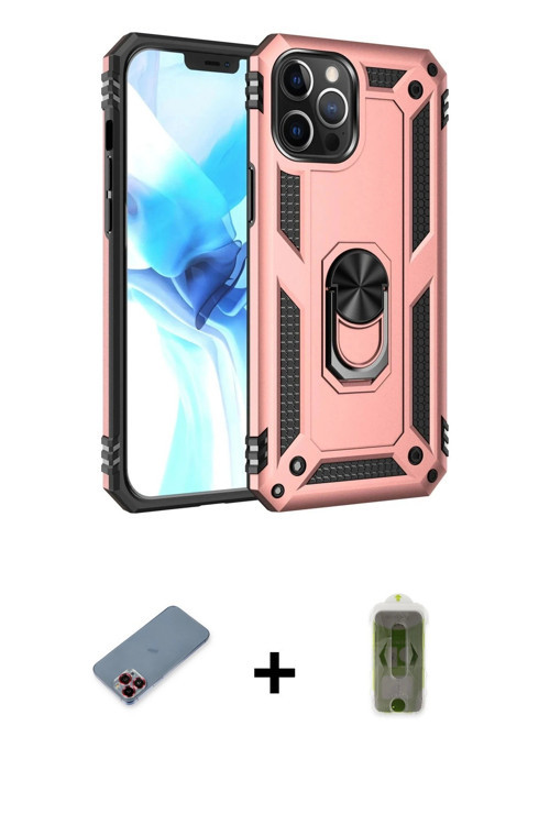 ieg™ iPhone 12 Pro Max Kılıf Ahenk Klasik Koleksiyonu - Siyah Joko Magic 5D Hayalet Cam + Kırmızı Me