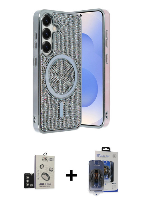 ieg™ Galaxy S24 Kılıf Eksen Çizgi - Siyah Vanessa Magic Cam + Titanyum Gri Bilvis Titan Kamera Lens