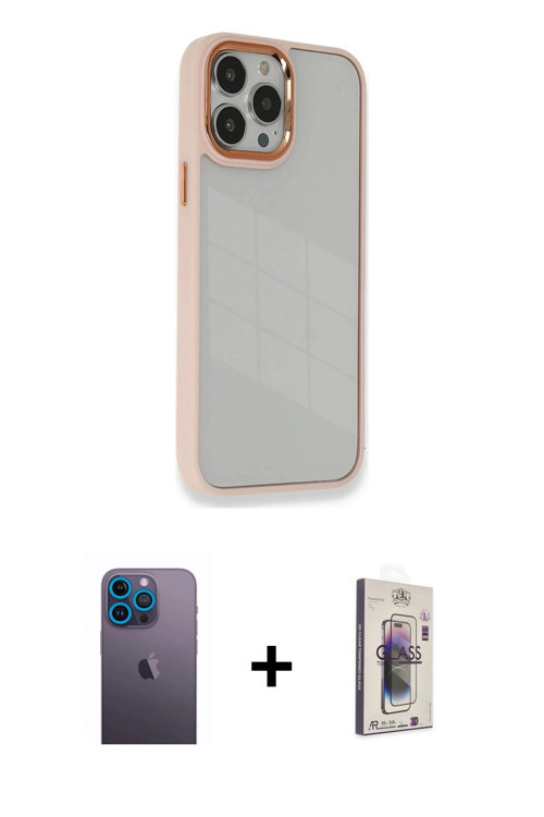 ieg™ iPhone 13 Pro Max Kılıf Eksen Doku Prime - Siyah Bilvis 3D Cam Ekran Koruyucu + Mavi Neon Fosfo