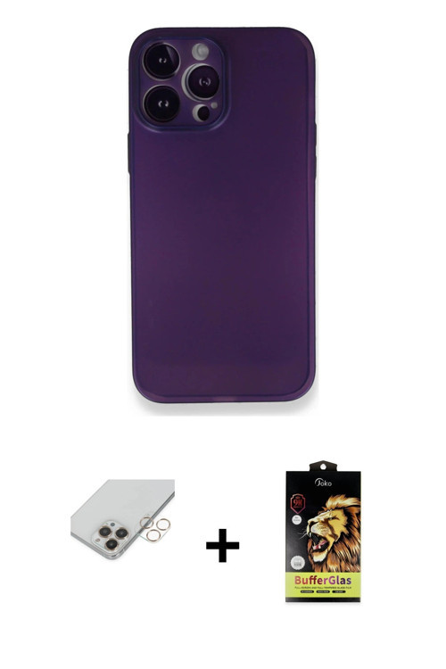 ieg™ iPhone 14 Pro Max Kılıf Yadigar Yansıma Serisi - Siyah Buffer Cam Ekran Koruyucu + Gold Band Me