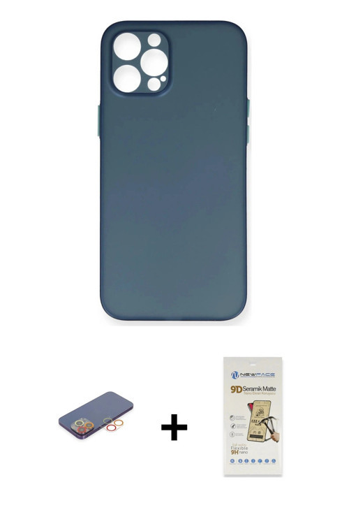 ieg™ iPhone 12 Pro Max Kılıf Yadigar Yansıma Serisi - Siyah Mat Seramik Nano Ekran Koruyucu + Turunc