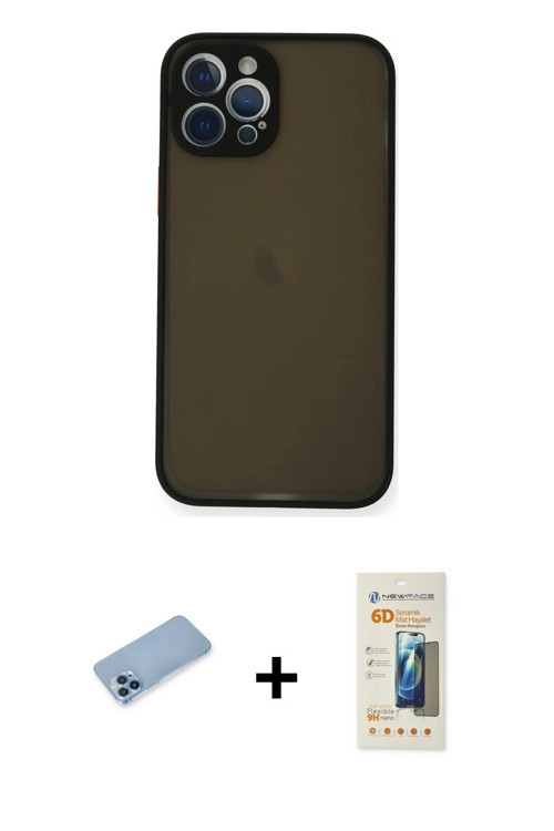 ieg™ iPhone 12 Pro Max Kılıf Ahenk Çizgi Serisi - Siyah 6D Mat Seramik Hayalet Nano Ekran Koruyucu +