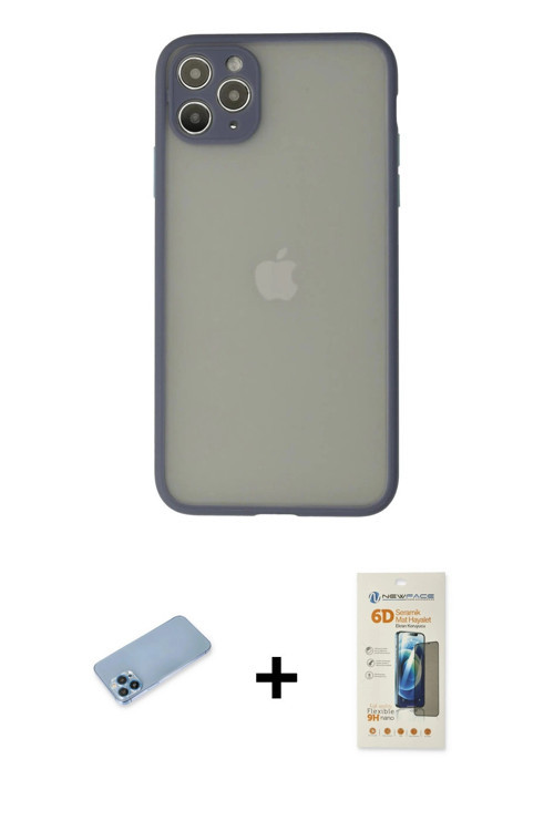 ieg™ iPhone 12 Pro Max Kılıf Ahenk Çizgi Serisi - Siyah 6D Mat Seramik Hayalet Nano Ekran Koruyucu +