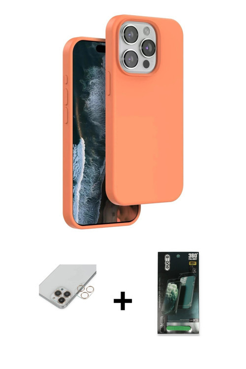 ieg™ iPhone 14 Pro Max Kılıf Kıvılcım Çizgi Serisi - Şeffaf 360 Full Body Arka Koruyucu + Gold Band