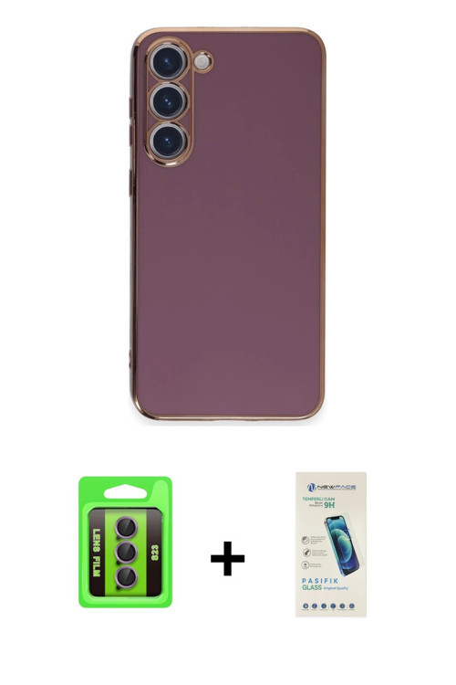 ieg™ Galaxy S23 Kılıf Yankı Serisi - Şeffaf Pasifik Cam Ekran Koruyucu + Mor Raze Metal Kamera Lens