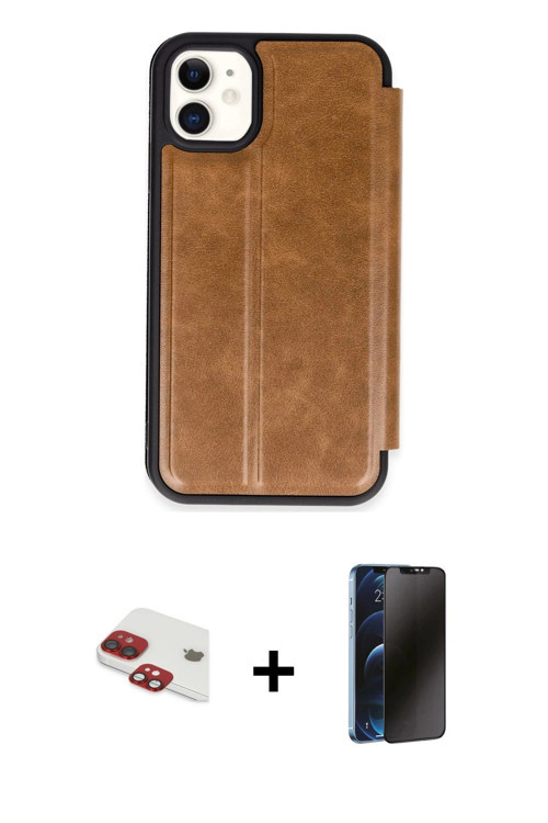 ieg™ iPhone 11 Kılıf Zirve Yansıma Serisi - Siyah 3D Antistatik Hayalet Cam Ekran Koruyucu + Kırmızı