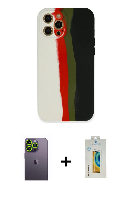 ieg™ iPhone 12 Pro Kılıf Yadigar Çizgi - Siyah Polymer Nano Ekran Koruyucu + Yeşil Neon Fosforlu Kam