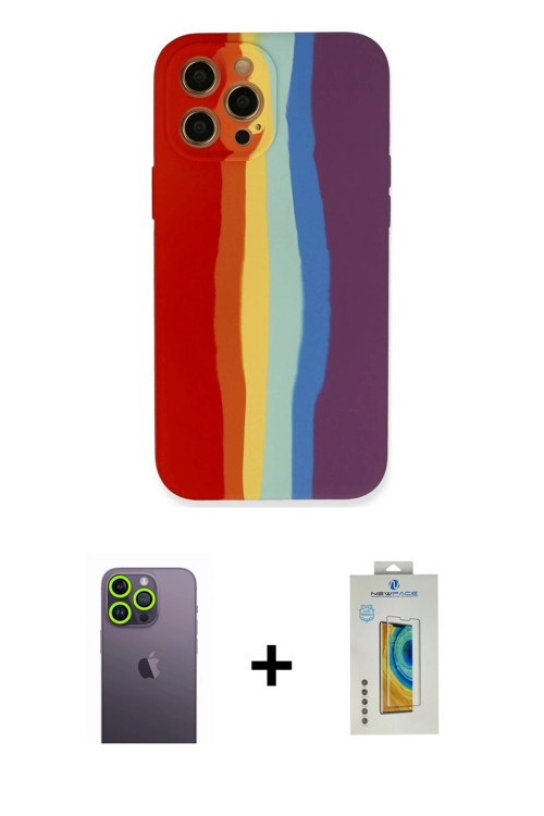 ieg™ iPhone 12 Pro Kılıf Yadigar Çizgi - Siyah Polymer Nano Ekran Koruyucu + Yeşil Neon Fosforlu Kam