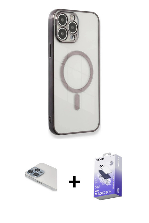 ieg™ iPhone 13 Pro Max Kılıf Doruk Minimal - Siyah Bilvis 5in1 5D Magic Hayalet Cam Ekran Koruyucu +