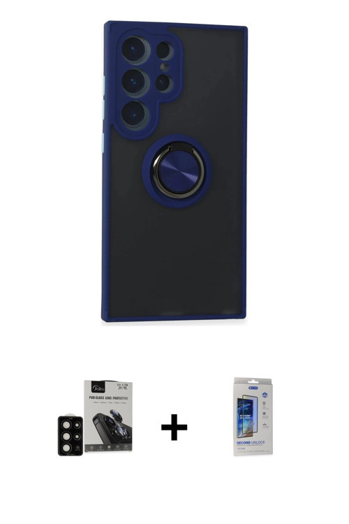 ieg™ Galaxy S24 Ultra Kılıf Yörünge Çizgi - Siyah Durable Full Glue Curved Cam + Siyah PVD Metal Kam