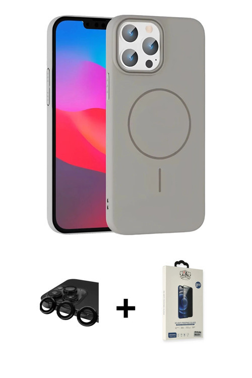 ieg™ iPhone 15 Pro Max Kılıf Siluet Doku Özel Seri - Siyah Bilvis Hayalet Cam Ekran Koruyucu + Siyah