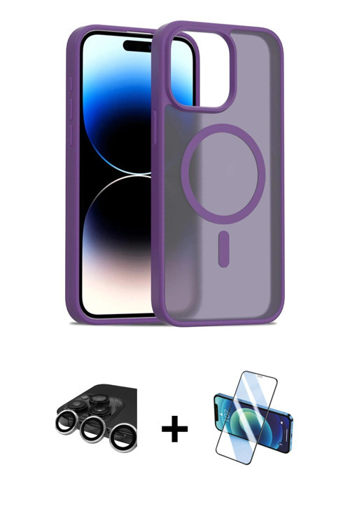 ieg™ iPhone 15 Pro Kılıf Siluet Minimal Prime - Siyah 3D Antistatik Cam Ekran Koruyucu + Gümüş Raze
