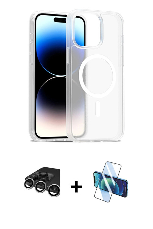 ieg™ iPhone 15 Pro Kılıf Siluet Minimal Prime - Siyah 3D Antistatik Cam Ekran Koruyucu + Gümüş Raze