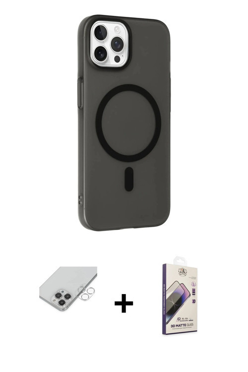 ieg™ iPhone 14 Pro Max Kılıf Çekirdek Modern Prime - Siyah Bilvis 3D Mat Cam Ekran Koruyucu + Gümüş