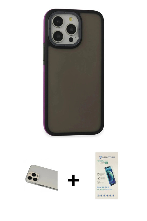ieg™ iPhone 13 Pro Max Kılıf Eksen Işık - Şeffaf Pasifik Cam Ekran Koruyucu + Rose Gold Rainbow Kame
