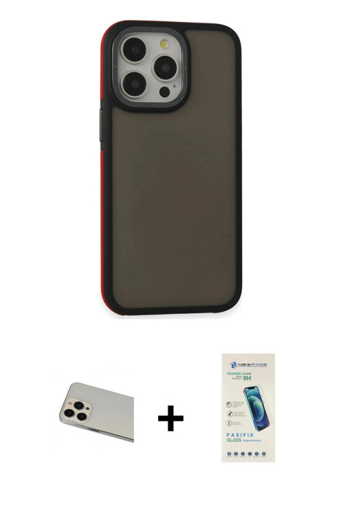 ieg™ iPhone 13 Pro Max Kılıf Eksen Işık - Şeffaf Pasifik Cam Ekran Koruyucu + Rose Gold Rainbow Kame
