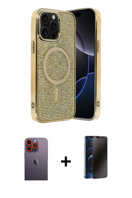 ieg™ iPhone 12 Pro Kılıf Eksen Çizgi - Siyah 3D Antistatik Hayalet Cam Ekran Koruyucu + Turuncu Neon